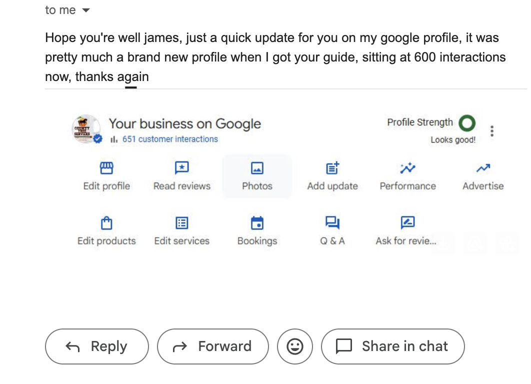 Customer result screenshot